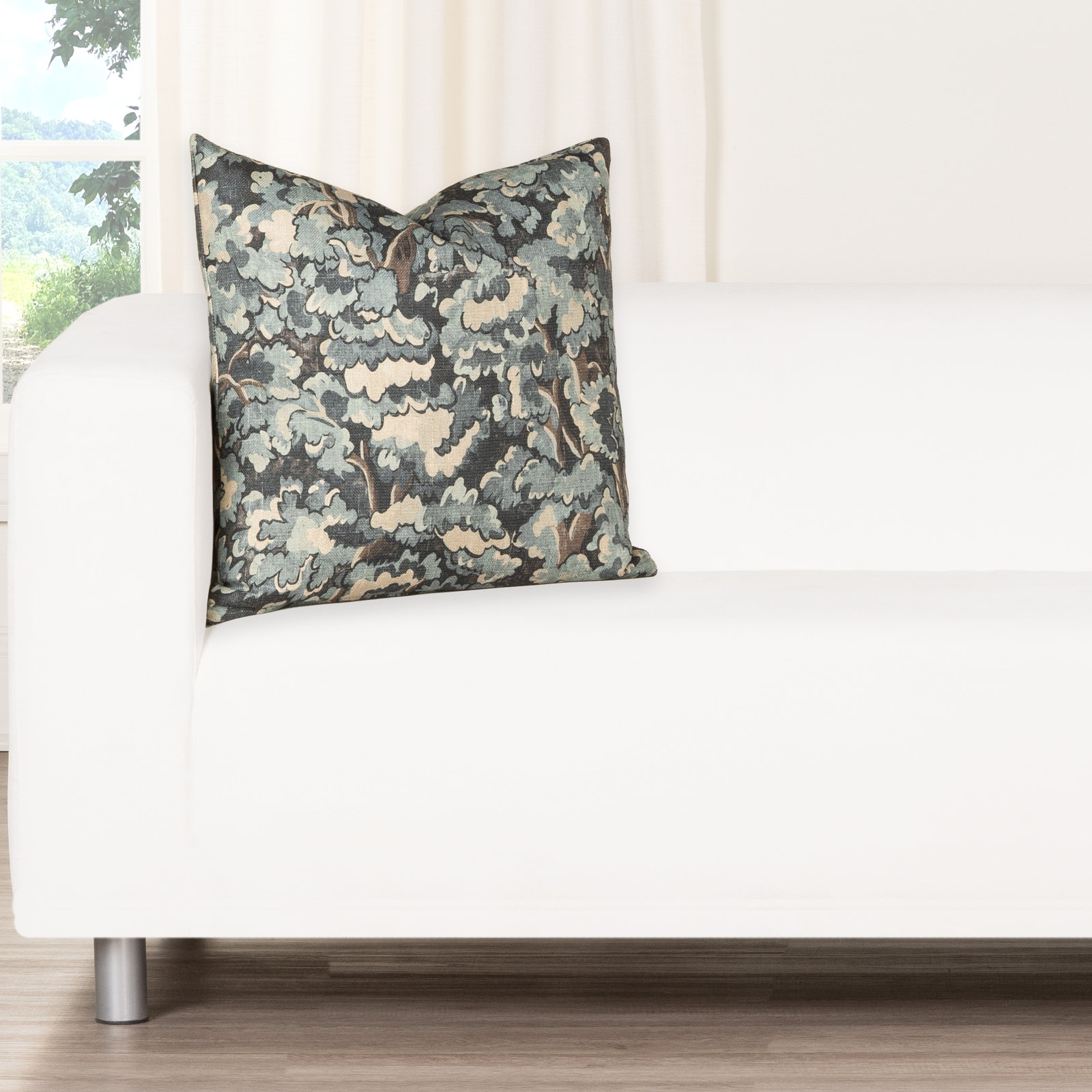  Cascade Abstract Botanical Accent Pillow, Blue, Square 18", Polyester