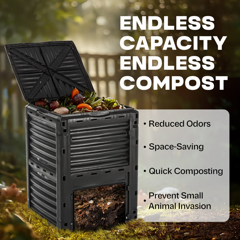 80 Gallon Black and Orange High-Density Polyethylene Garden Compost Bin