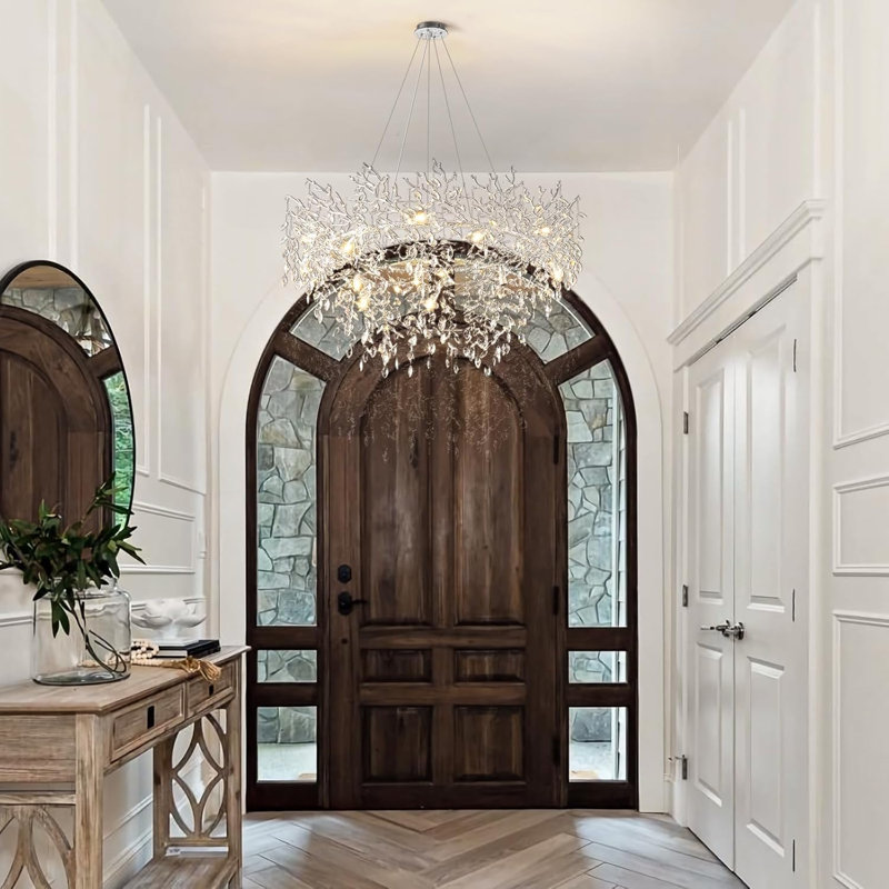  Abe 14 - Light 47" Dimmable Tree Branch Crystal Chandelier Round Pendant Lights for Dining Room, Silver