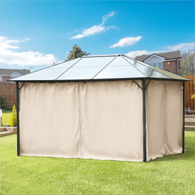 Pavillon de jardin en polyester beige pour espace extérieur avec structure en métal, sangles d'attache, ensemble de parois latérales en polyester