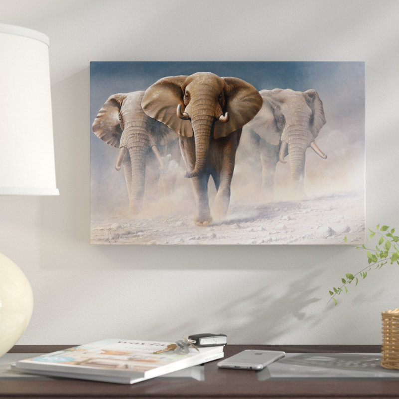 «Run Elephants I», impression sur toile, H 26 po x l 40 po x P 1,5 po, Pas de tapis, Toile tendue