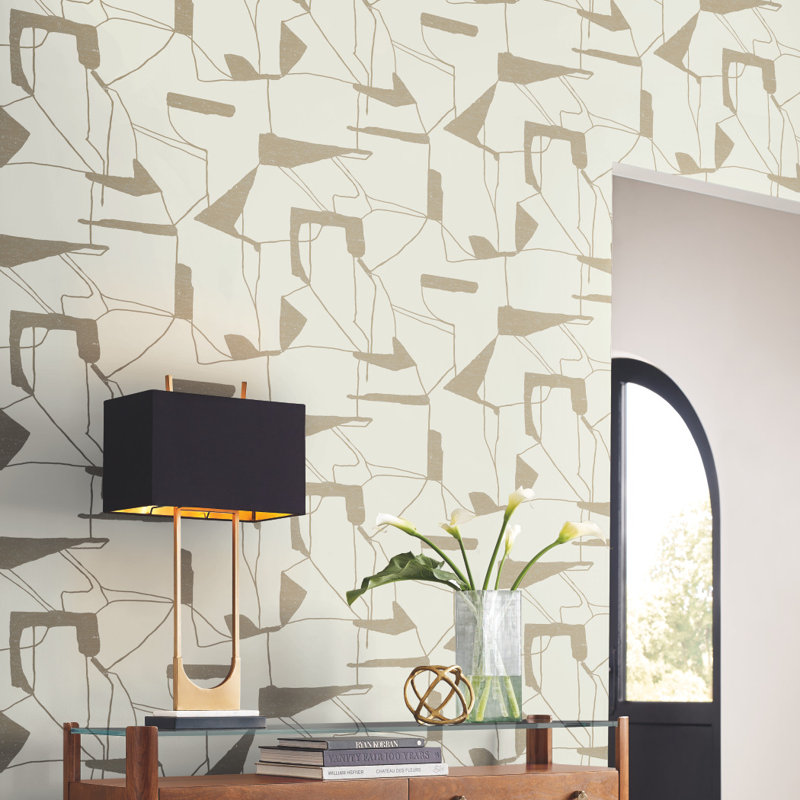 26.9' L x 27" W Wallpaper Roll, Cream/Gold