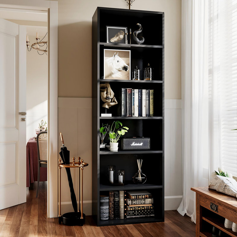 Livingon 21.8"W Standard Bookcase, Black, (6 Shelves) 71.4"H x 21.8"W x 9.3"D