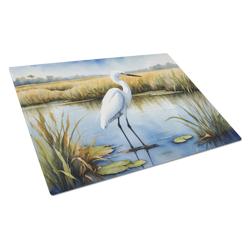 Aigrette enneigée dans les marais côtiers - planche à découper en verre
