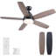 Ventilateur de plafond intelligent noir de 52 po avec ensemble d'éclairage DEL intégré, compatible avec l'application Tuya et les appareils intelligents-129079226