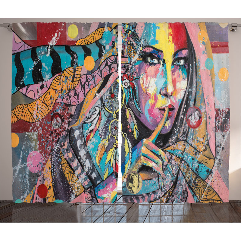 Sexy Talisman Girl Decor Abstract Semi-Sheer Rod Pocket Curtain Panels, 54" W x 84" L