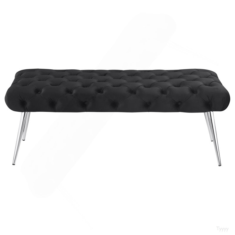 Galiano Black Upholstered Tufted Bench, Silver, Black