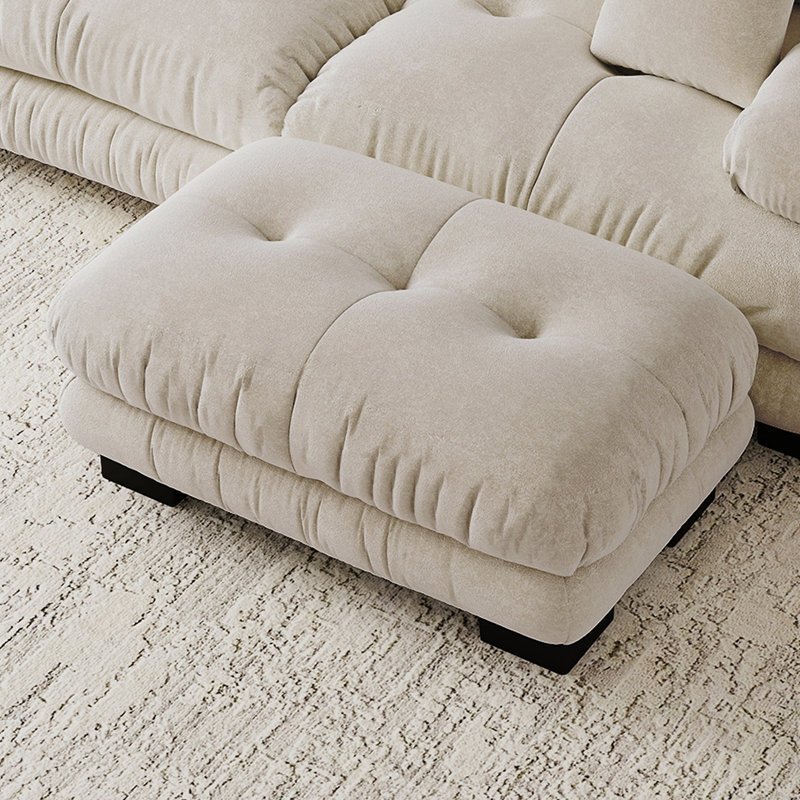 Chenille Fabric Ottoman For Living Room, Light Coffee