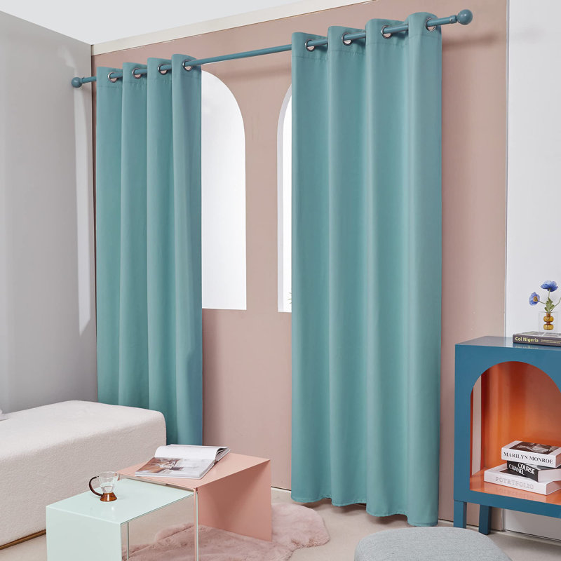 Thermal Insulated Room Darkening Grommet Curtain Panels (Set of 4), Sky Blue, 52" W x 108" L