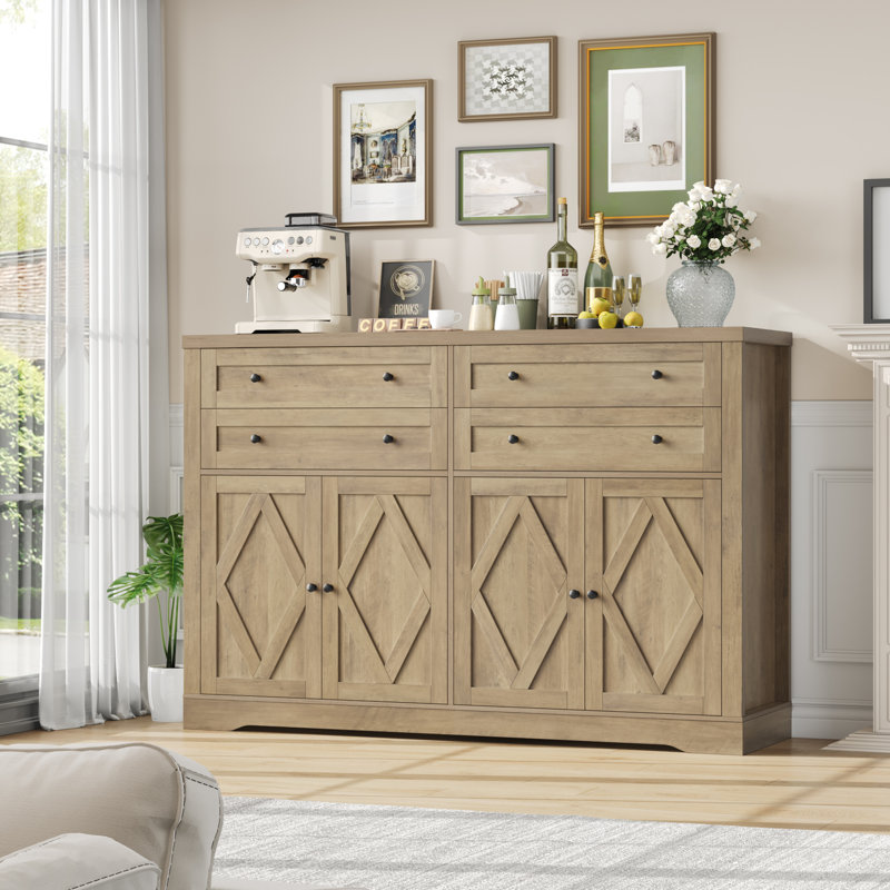 55.1" W Sideboard with 4 Drawers, Thickened Desktop, Oak