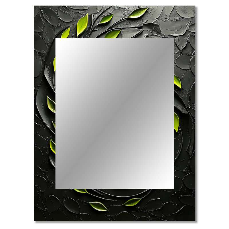 Green And Black Botanical Balance II - Botanicals Decorative Wall Mirror, Green Mirror, Printed Metal Art, 40" x 30"