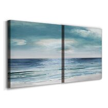 Blue Silver Shore I - 2 Piece Wrapped Canvas Painting Print Set Highland Dunes Size: 24 H x 48 W x 1 D