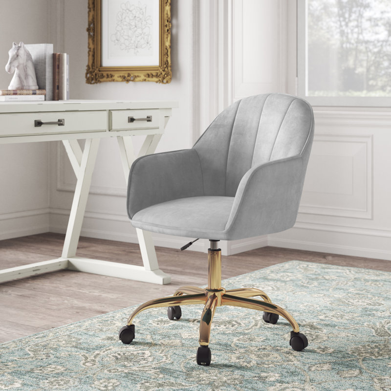 Edgar Velvet Office Chair with Gold Chrome Base, Grey