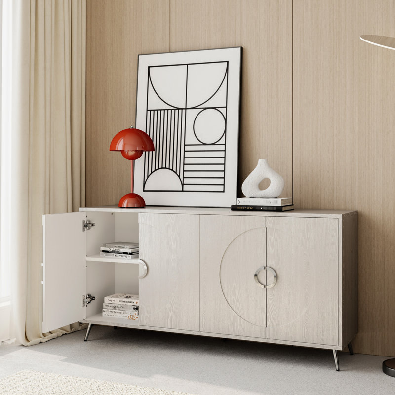 Buffet laqué 4 portes spacieux en champagne moderne pour la cuisine , White