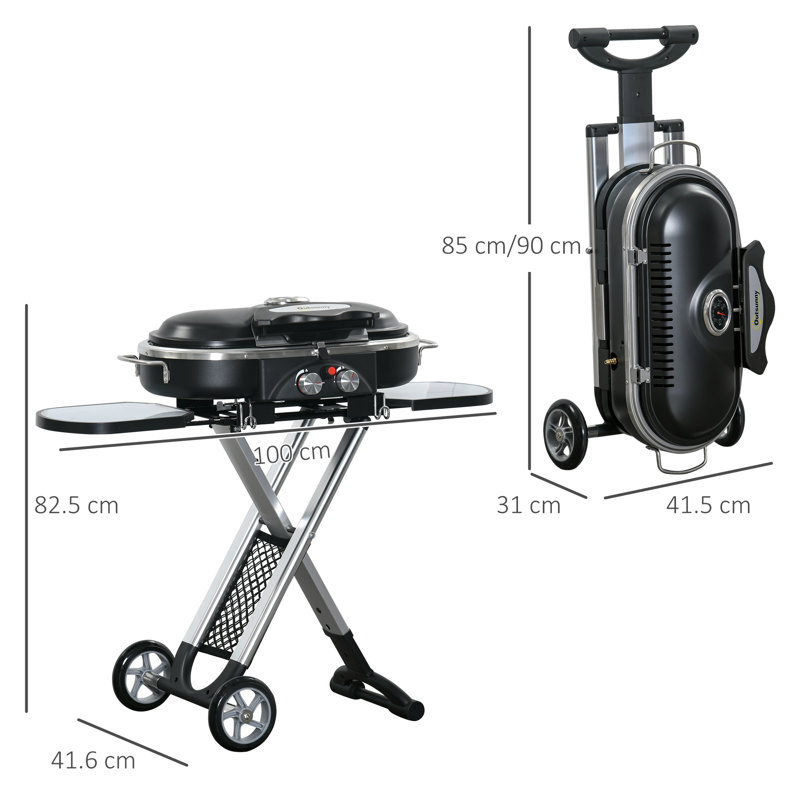 Ahmo Foldable Gas BBQ Grill 2 Burner Garden Barbecue Trolley w/ Lid