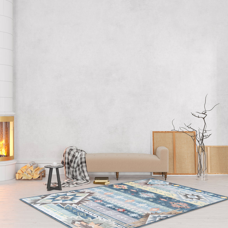 Wymond  Machine Washable Moroccan Area Rug Aztec Geometric Carpet With Non-Slip Backing, Rectangle 6' x 9'