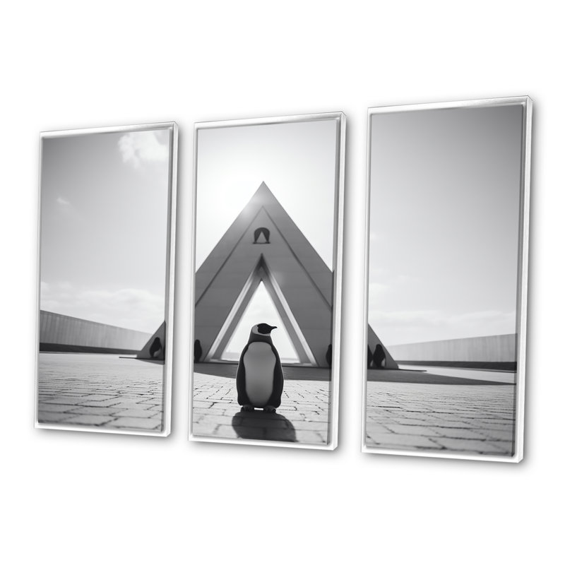 Photo de pingouin noir et blanc - art mural pingouin, Cadre flottant blanc, H 28 po x l 36 po