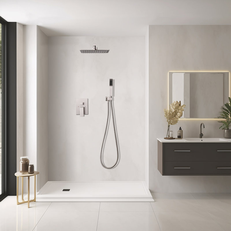 Complete Shower System With Rough-In Valve with 10 Inches Rain Shower Head, Brushed Nickel