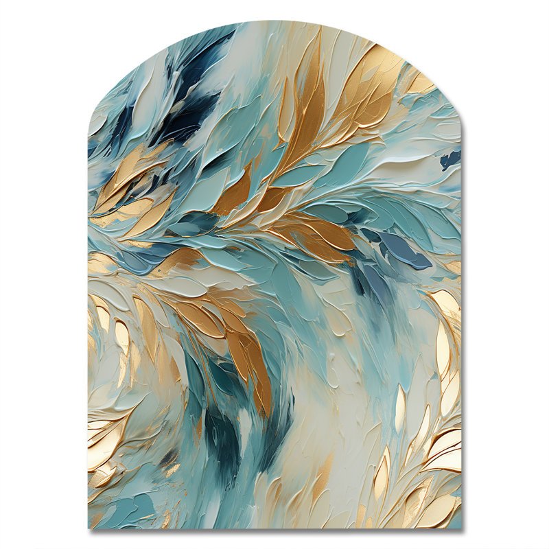 Or et bleu, expérience de dérive givrée - Art mural asymétrique abstrait en métal, H 34 po x l 25 po