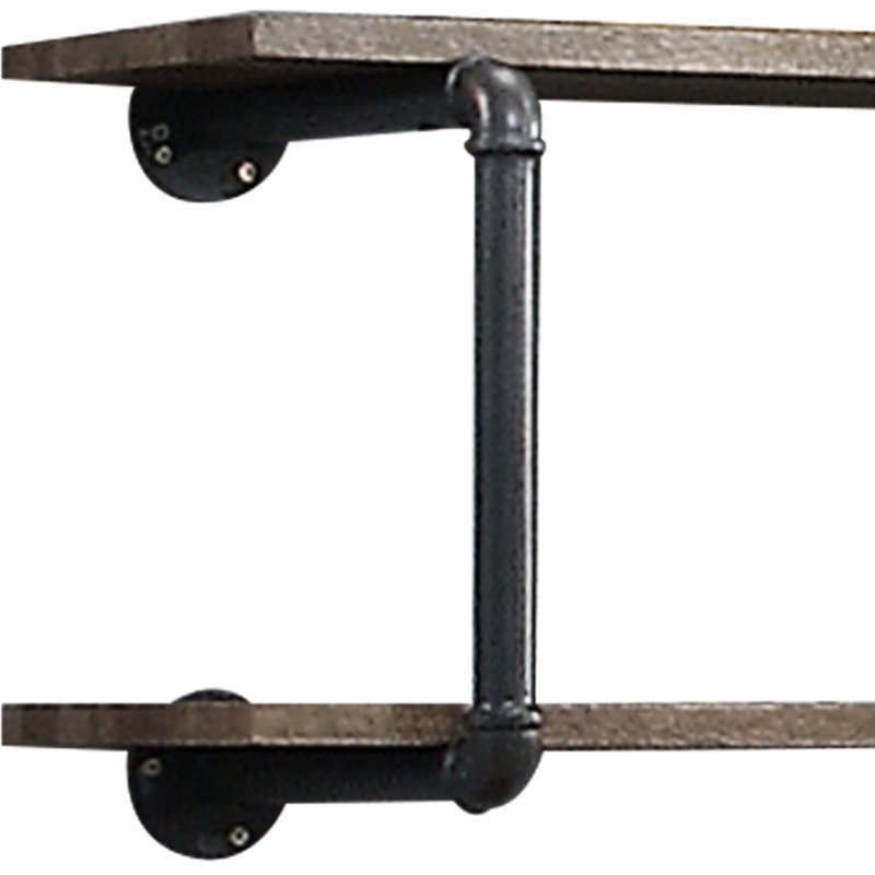 Space Wall Rack In Antique Oak & Sandy Gray - 2 Tier Shelves, Metal Tube, Mixed Material Style, Easy Installation, Versatile For Different Rooms Storage Unit 2 Shelf Items, Build, Aesthetic, Simple