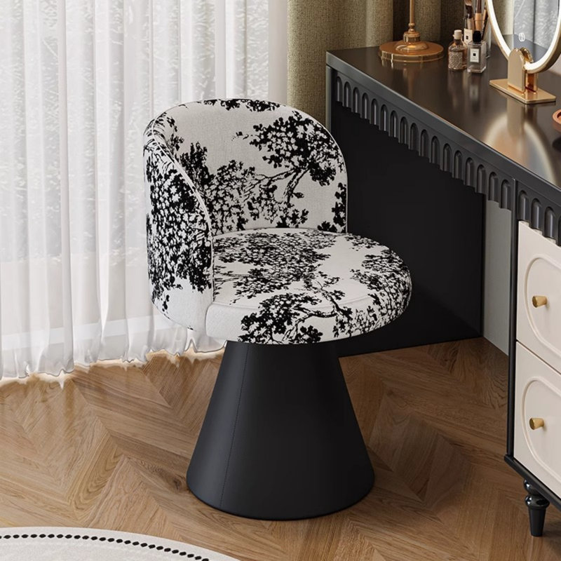 Fauteuil d'appoint pivotant avec imprimé pour animaux de compagnie, base en bois massif résistante aux égratignures pour chat, fauteuil de coiffeuse sans accoudoirs rembourré pour le salon