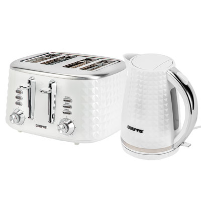 GEEPAS Argyle 4 Slice Bread Toaster & 1.7L Cordless Electric Kettle Combo Set with Textured Design | 1750W Toastie Machine 7 Browning Control | 2200W Kettle Auto Shut Off & Boil Dry Sensor
