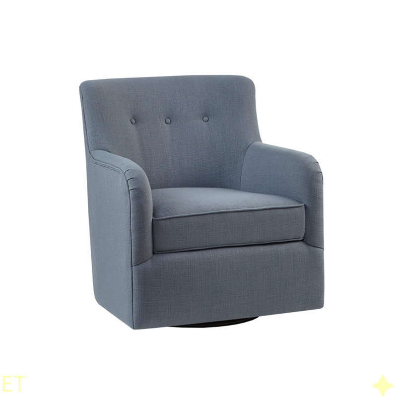 Adele Swivel Chair, Solid Wood & Plywood Frame, Blue