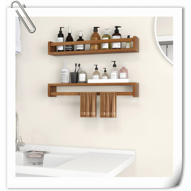 Tablette flottante en bois de pin 2 pièces Graviel, 4.5" H x 24" W x 4.7" D, Bois naturel