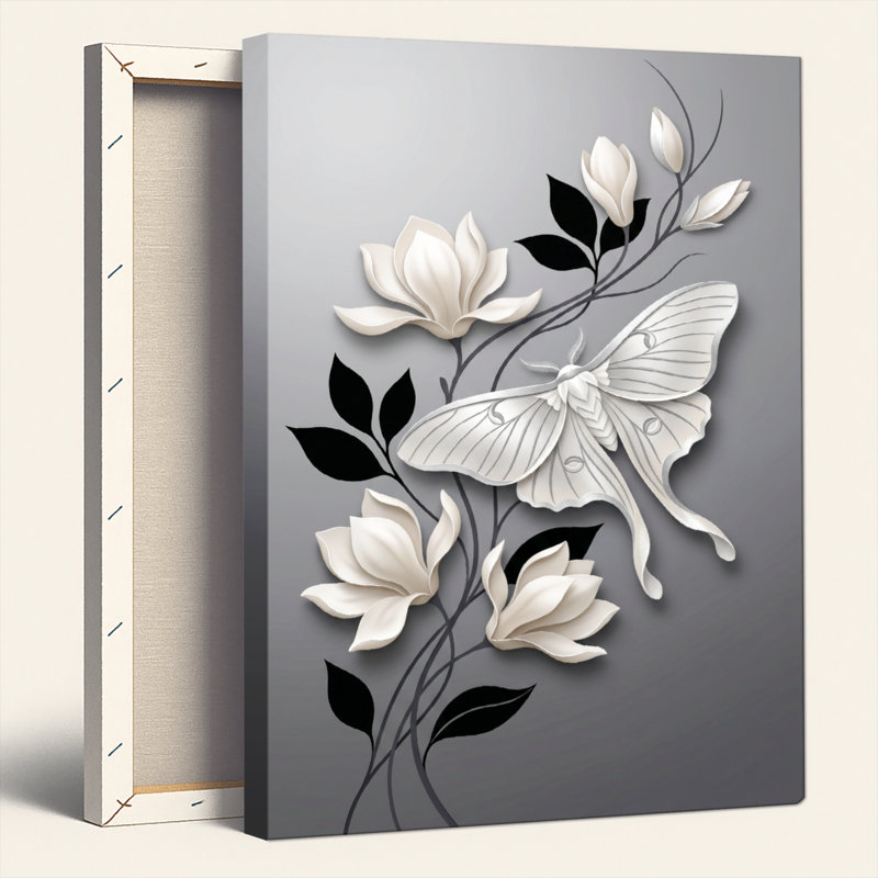 Ensemble de 1 tableau sur toile à motif de papillon de nuit fleuri, H 24 po x l 16 po, Wrapped Canvas