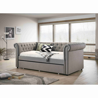 Luxueux 1Pc Modern Aesthetic Magnifiquement capitonné à boutons cloutés Design Lit de jour intégré Lit gigogne escamotable Espace de vie Chambre d'amis