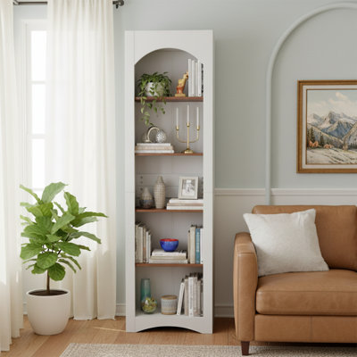 71.6" Tall Farmhouse Bookshelf, 5-Tier Narrow Bookcase, Compact Corner Bookcase With Adjustable Shelves For Living Room, Home Office, White by August Grove