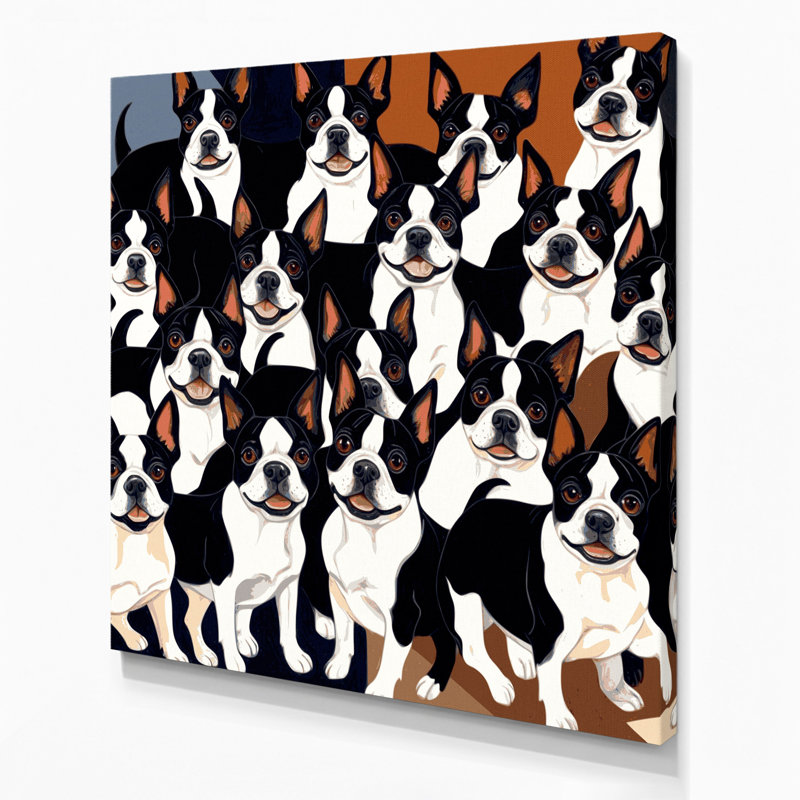 «Dogs Boston Terrier», art mural sur toile mauve, H 16 po x l 16 po