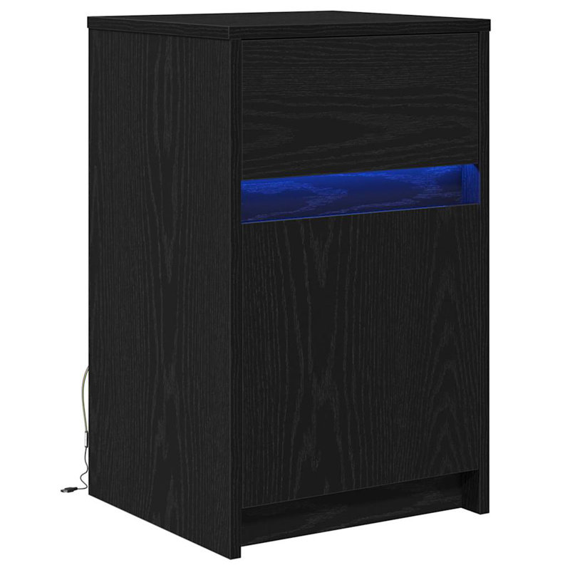 LED Bedside Cabinet 38 X 34 X 61 Cm Engineered Wood, Black Oak