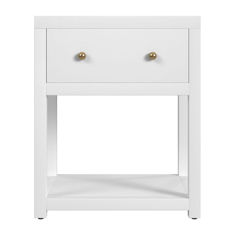 Nora 21 in. W Wood 1 Drawer Small Nightstand with Shelf, Smooth White