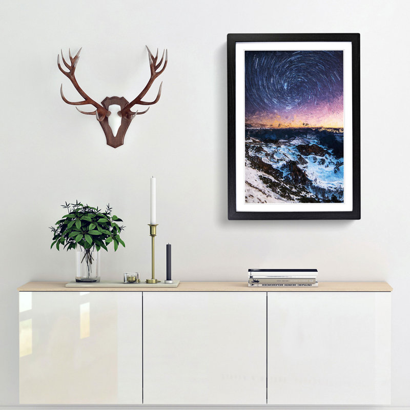Star Swirls over the Dolomites in Italy - Framed Print, 36cm H x 27cm W x 2cm D, Black Framed