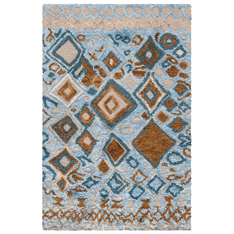Kourtnee Shag Hand Tufted Wool Southwestern Rug, Rectangle 4' x 6'
