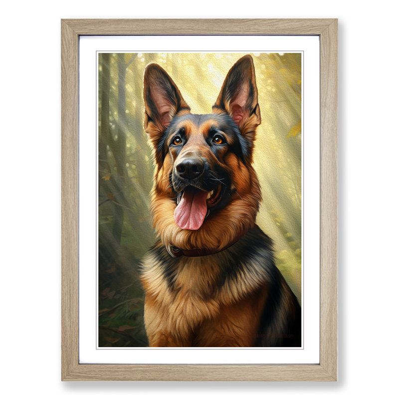German Shepherd Realism - Framed Print, Oak, 46cm H x 34cm W x 2cm D
