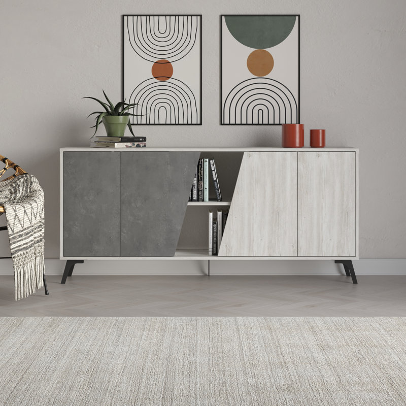 Fiona 180cm Wide Sideboard Console with Storage and Modern Design, White/Grey