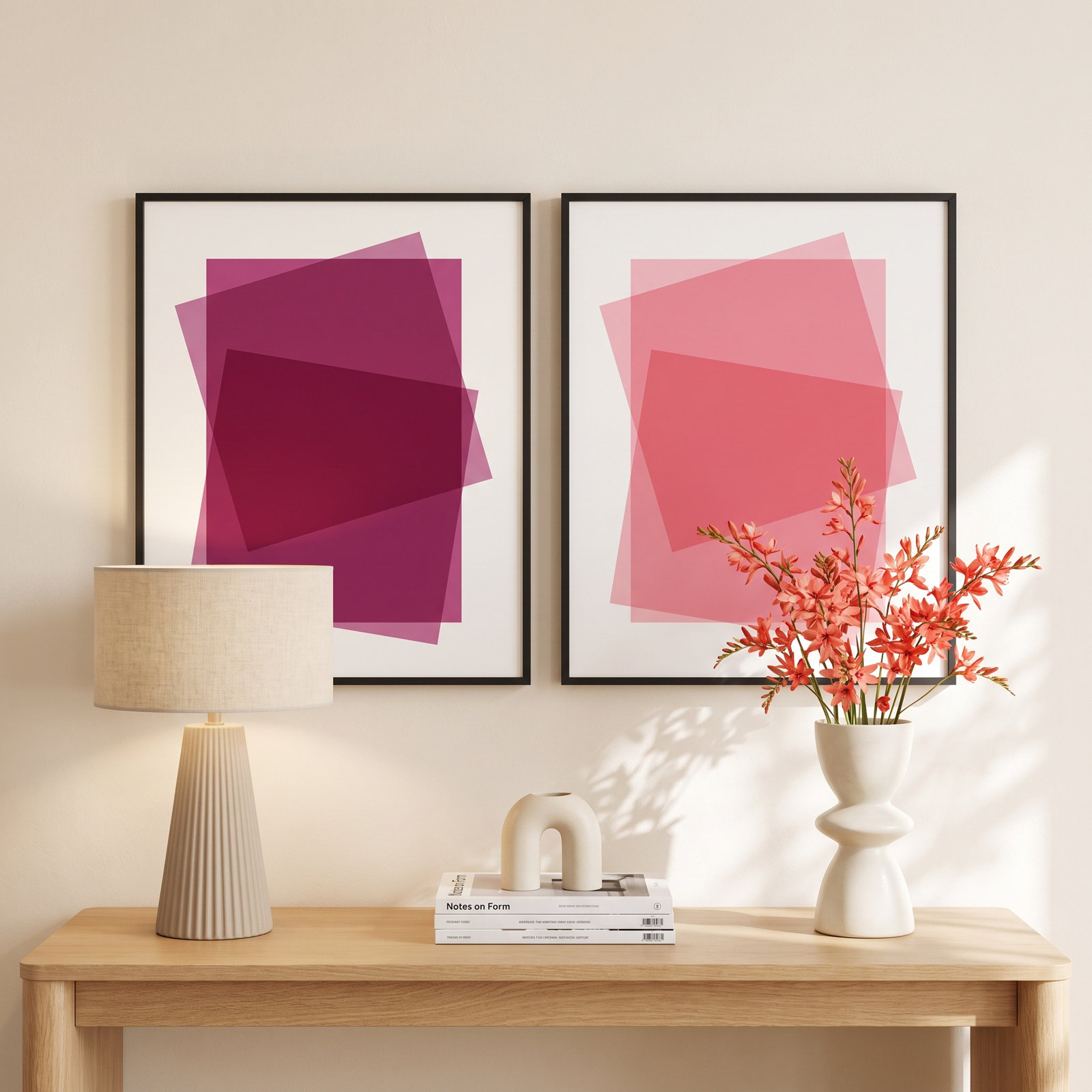Claret & Pink Kami by Jacques Pilon, Black Framed Canvas, 25" H x 20" W