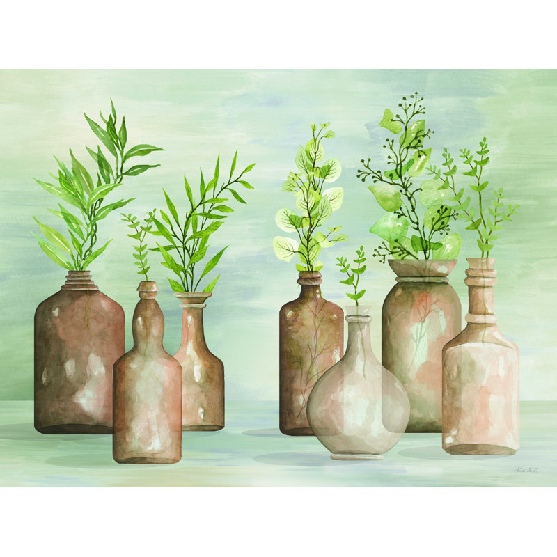 «Greenery in Bottles II» par Cindy Jacobs - impression sur toile tendue, H 12 po x l 16 po