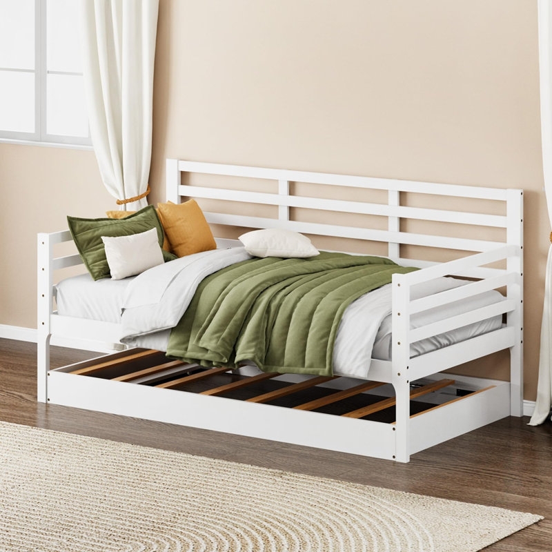 Lit gigogne convertible avec rangement simple, structure en bois de pin de haute qualité, idéal pour les petits espaces et la multifonctionnalité