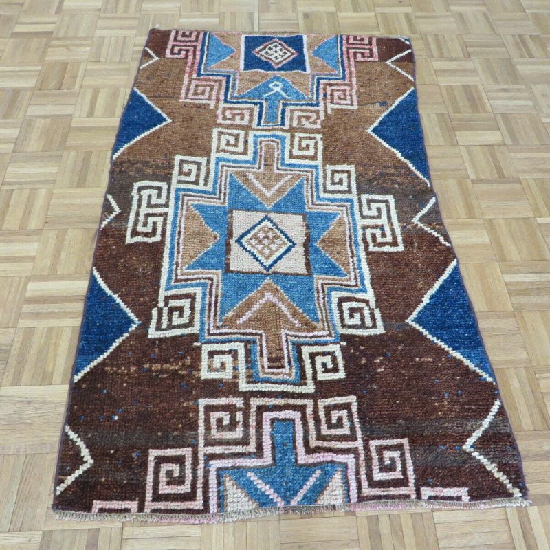 Tapis décoratif en laine brun noué à la main turque de conception unique 3 pi 1 po x 5 pi 5 po Aubreylynn