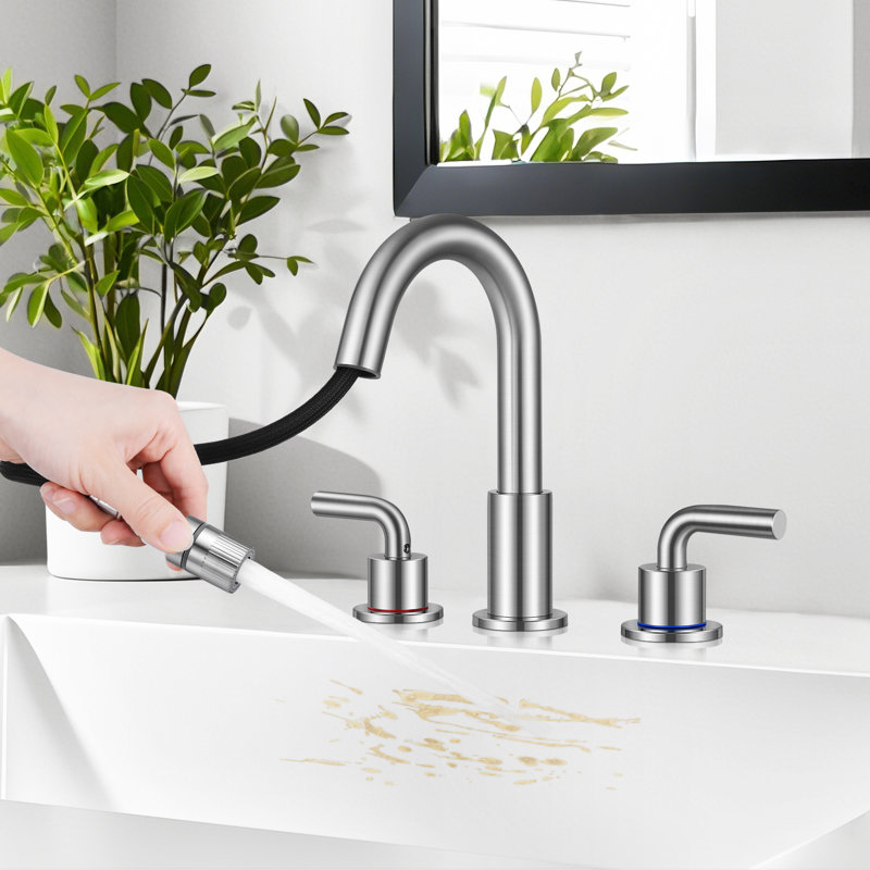 Chrome 8 inches 3 Holes 2-Handle Bathroom Sink Faucet with Pop-up Drain, Brushed Nickel