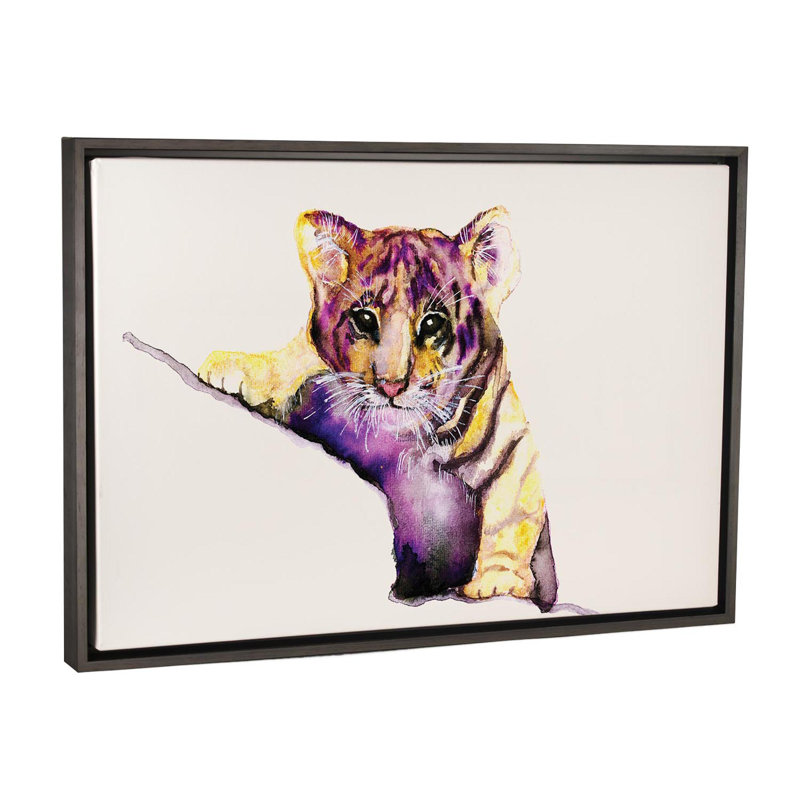 Art little tiger, H 40 po x l 60 po x P 1,5 po, Toile encadrée de bois rustique foncé