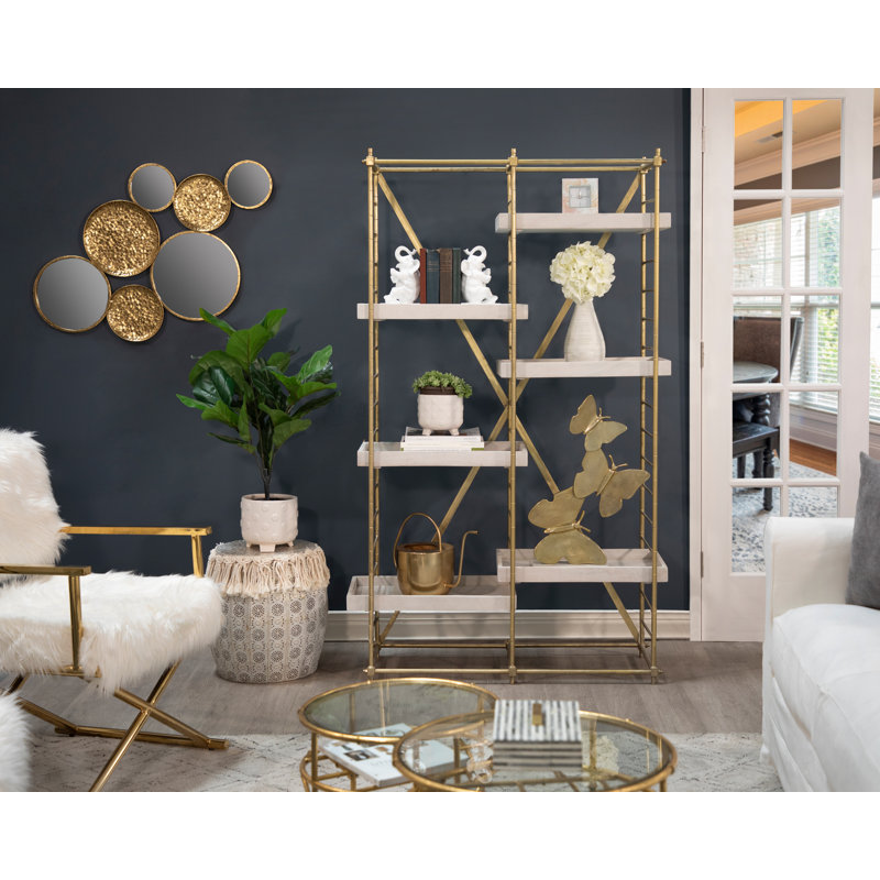 Modern Metal Wall Mirror with Overlapping Circular Design, Textured Iron and Glass Decorative Accent   