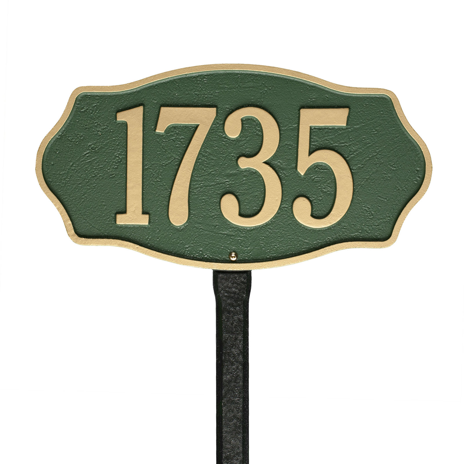 Hampshire 1-Line Lawn Address Sign, Green/Gold, Yes