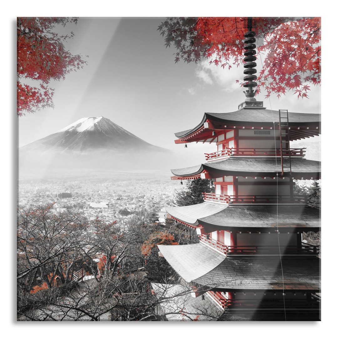 Glasbild Japanischer Tempel im Herbst