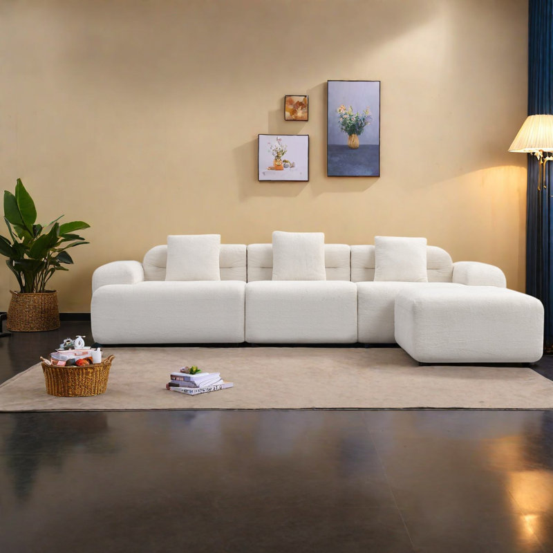 Canapé d'angle modulaire à compression, canapé 3 places en velours côtelé beige pour intérieur moderne, Beige