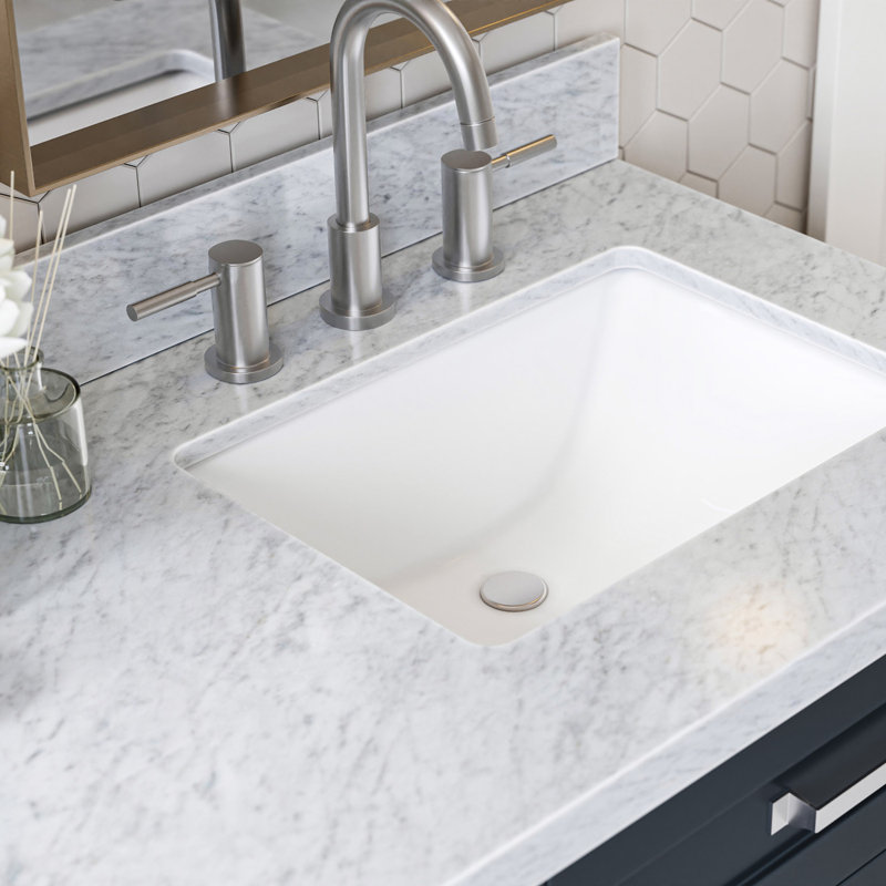 Ariel Monroe 61 Inch Double Rectangular Sink Bathroom Vanity With Italian Carrara Marble Countertop, Midnight Blue