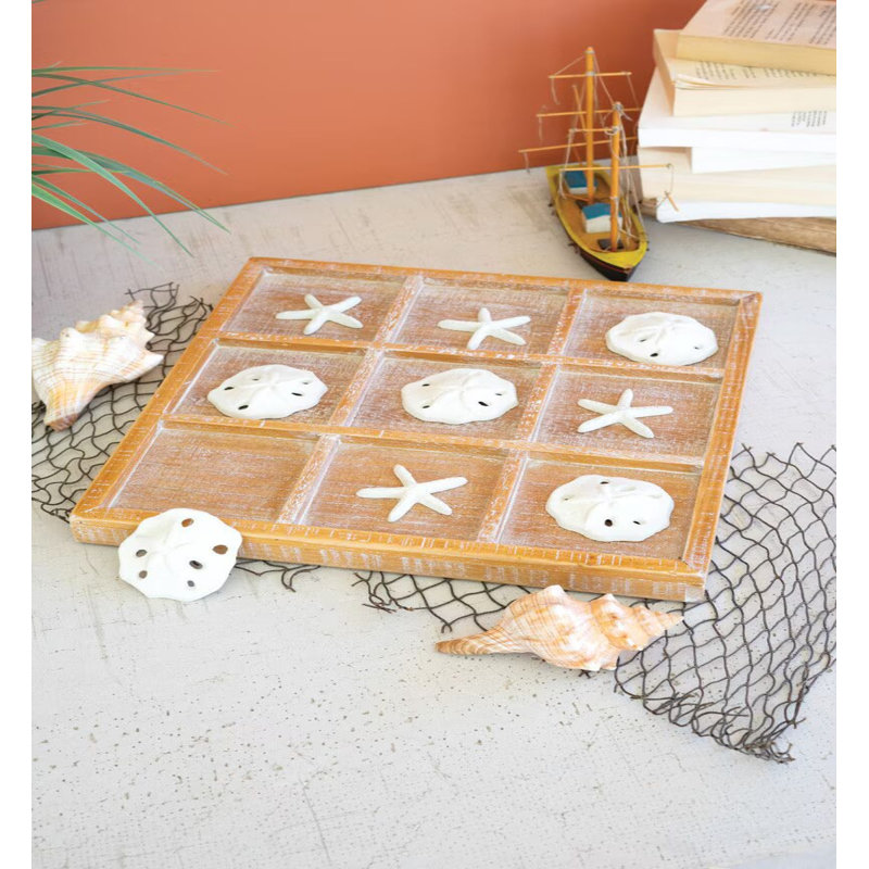 Jeu de morpion Kalalou Seaside, plateau de présentation en bois brun, 35,5 cm (14 po) de hauteur, lot de 2.